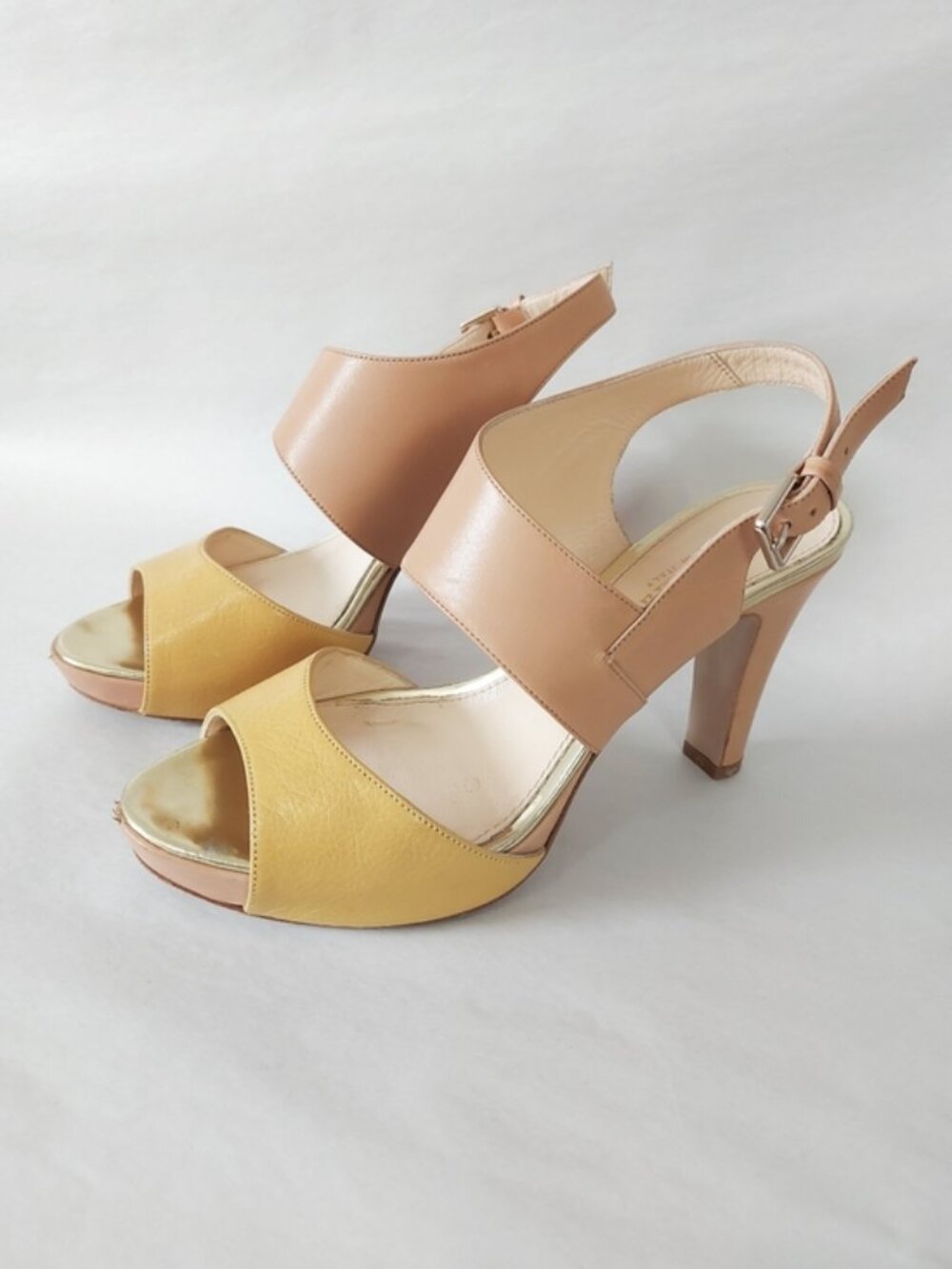 MaxMara T-strap Peep-toe Platform Heel Two Tone Buckle Slingback Sandals 38 EU